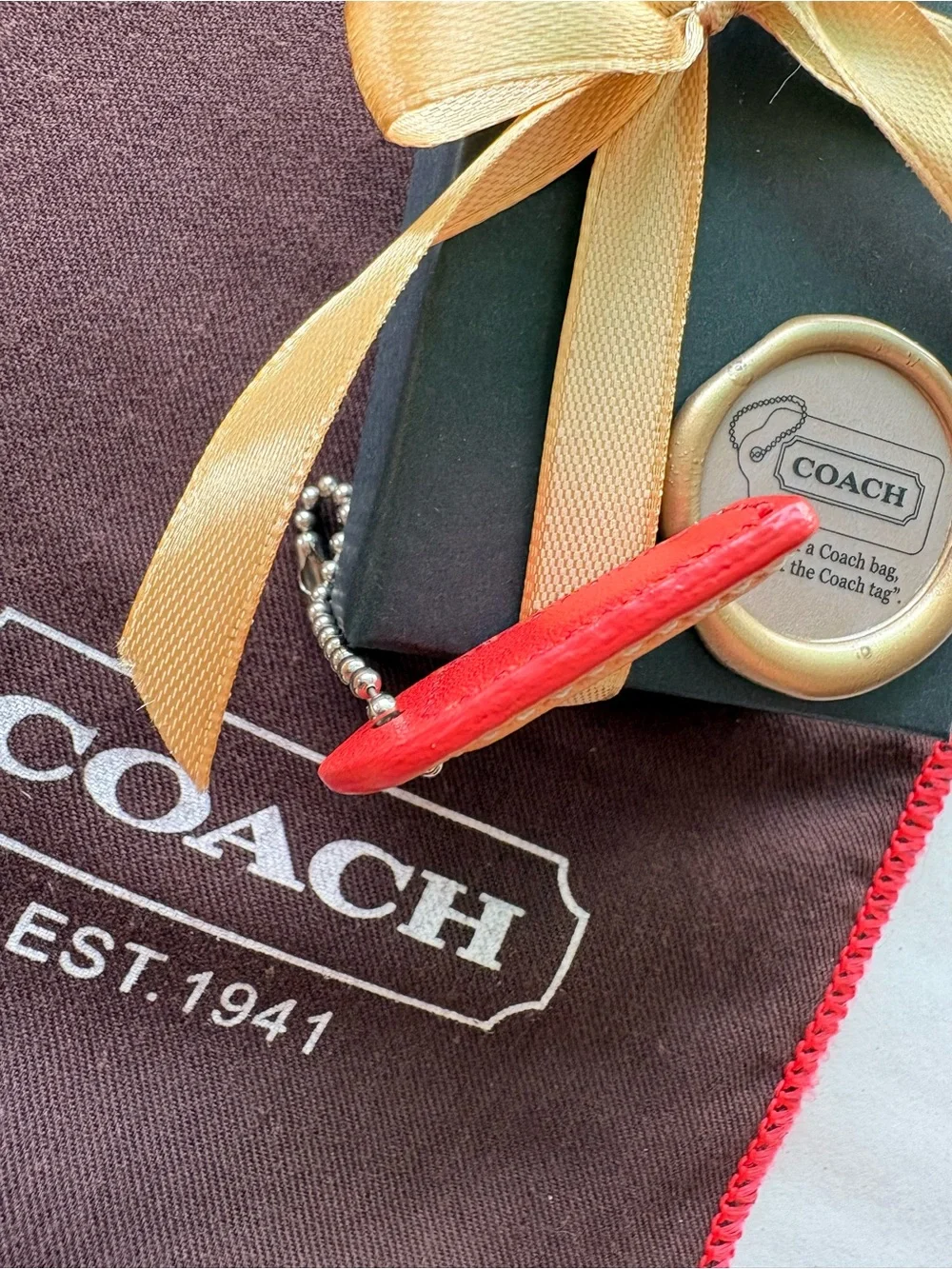 RARE Coach DBL-Sided Virgin Vachetta Red Orange HTF Y2K Hang Tag Charm